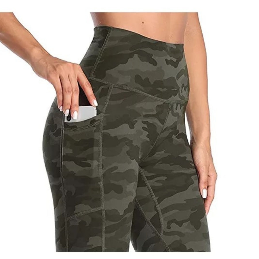 Premium Dark Green Camo Activity Leggings W/pockets / Work Out