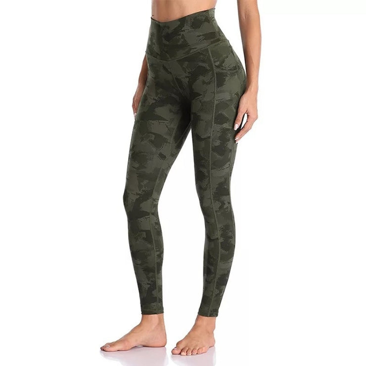 Womens Green Camo Pocket Leggings, Yoga Pants